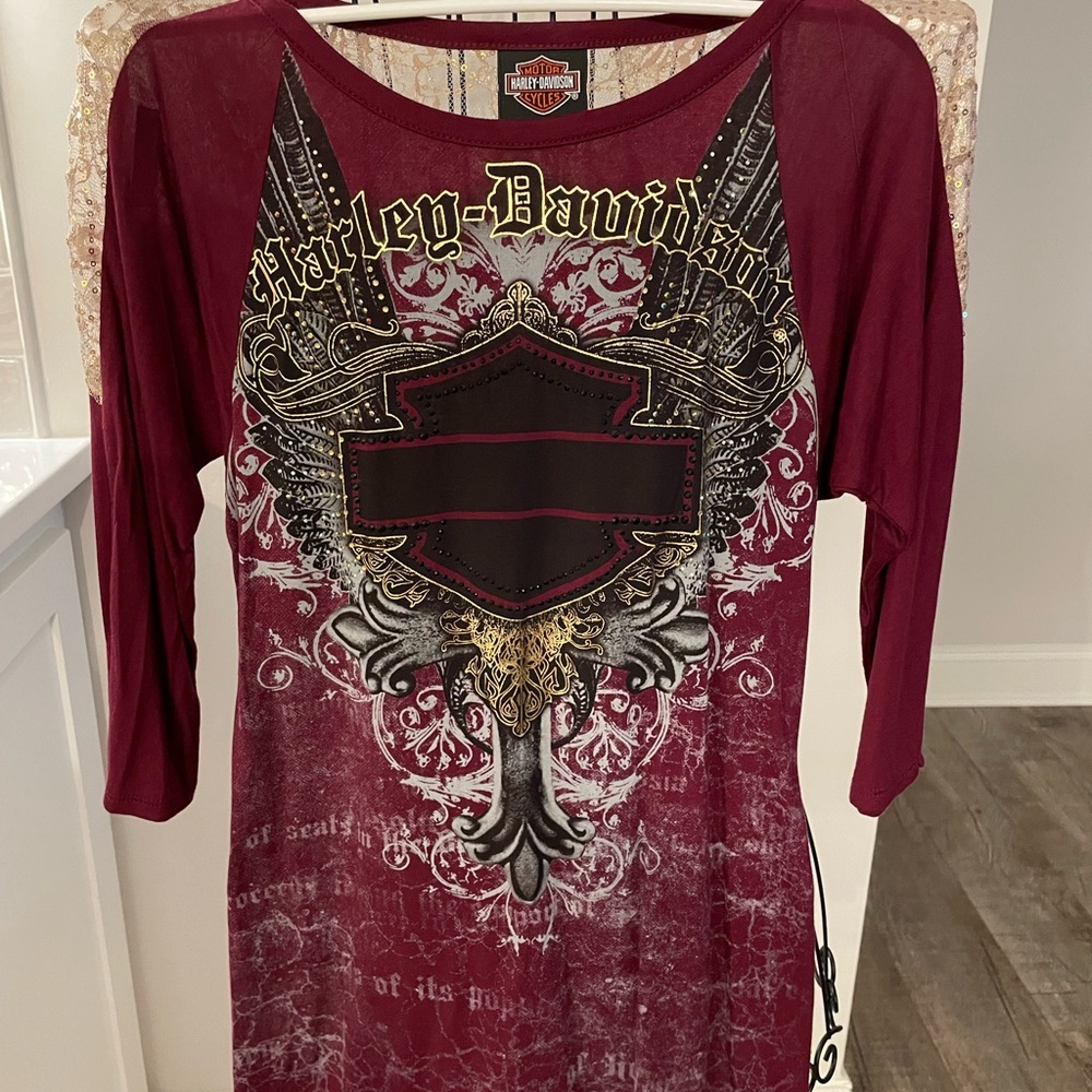 Harley Davidson Shirt W/Lace. NWT. 3/4 Sleeve Size S #1022